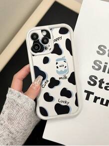 Cow Pattern1pc Beige Cow Print Metallic Sand Phone Case Compatible With Apple///Redmi/Infinix/Vivo - Beige - View 2