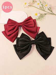 1 件女孩超大缎面蝴蝶结发夹，优雅、正式场合和日常发饰，深色色调 - 彩色 - 查看 2
