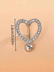1 件空心心形锆石不锈钢肚脐环 - 銀色 - 查看 2