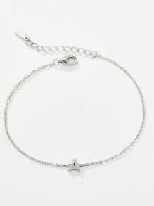 1pc 925 Sterling Silver Minimalist Personalized Cubic Zirconia 26 Letter Bracelet, Suitable For Women's Daily Wear And Date Matching - Silver - View 3