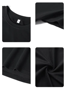 Damen Sommer Neu USA Bedrucktes Rundhals Kurzarm Lässig T-Shirt, modisch und vielseitig, geeignet für den täglichen Trageauf Damen Grafiktops Weiß Schwarz - Schwarz - Übersicht 2