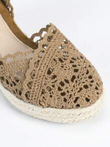 Women's Hemp Rope Wedge Lace Hollow Casual Closed Toe Round Toe Sandals, Breathable Platform High Heel Woven Slippers, Versatile - Brown - View 10