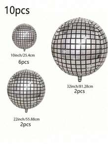5pcs/10pcs Disco Ball Balloons 4D Sphere Mirror Metal Balloons, Different Sizes Mixed, Disco Laser Foil Balloons For 70s Disco Ball, Metallic Disco Theme Party Decoration, Birthday Party Decoration, Wedding Decoration - Multicolor - View 12