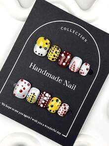 10pcs Square Shaped Handmade Asymmetrical Dotted Punk Style Luxurious Minimalist Versatile Nail Appliques, Elongating Fingers, Suitable For Party, Dance, Daily Wear; Reusable Press-On Nails Set With Jelly Gel And Buffer Block Included - Multicolor - View 1