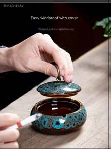 Ceramic Ashtray With Lid Round Cigar Ashtray Suitable For Home, Office, Bar/Restaurant, Also Can Be Used As Table Decoration. Office/Home Decoration, Smoking Set, Ashtray, Portable Car Ashtray, Mahogany Ashtray. Ceramic Collection Ornaments. Halloween/Christmas Decoration Ornaments. Holiday Gifts. Great Gift For Smokers (Kiln Fired, Appearance Has Been Changed) Gift For Smokers