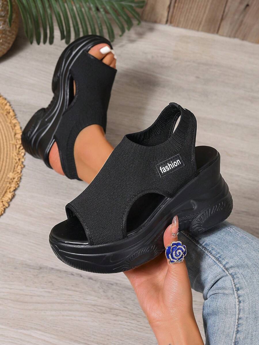 Sandalias de plataforma para mujer, nuevas para el verano 2025, de suela gruesa, versátiles para exteriores, de tacón alto casual y con estilo, livianas, para la playa y vacaciones - Negro - Ver 1