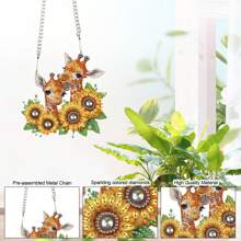 1 PC Diamond Art Painting Hanging Pendant Kits Sunflower Giraffe 5D DIY Diamond Art Creative Design Special Shaped Crystal Pendant Kits Home Decoration Pendant Ornament