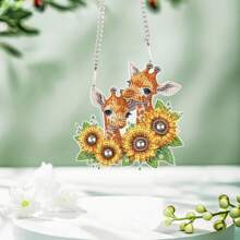 1 PC Diamond Art Painting Hanging Pendant Kits Sunflower Giraffe 5D DIY Diamond Art Creative Design Special Shaped Crystal Pendant Kits Home Decoration Pendant Ornament