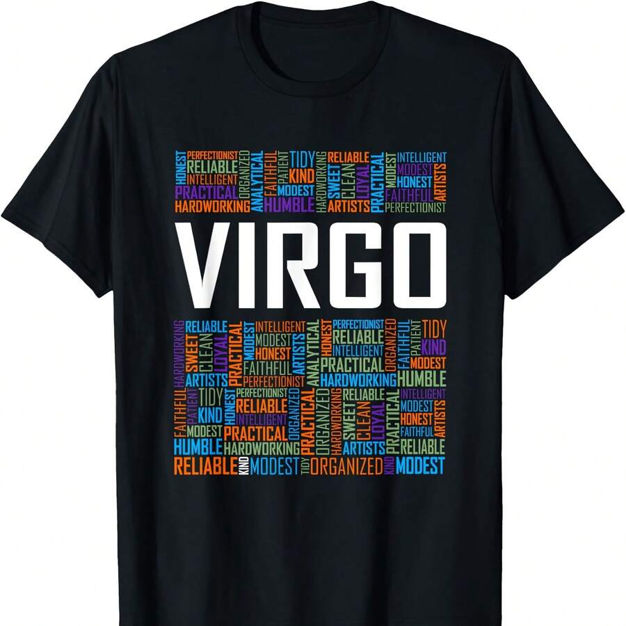 Virgo Zodiac Traits Horoscope Astrology Sign Gift Words T-Shirt - Black - View 1