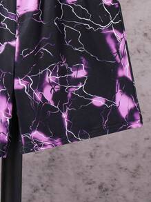 2 件套 Tween Boys 休闲扎染闪电图案 T 恤和短裤套装，春夏 - 紫色 - 查看 7