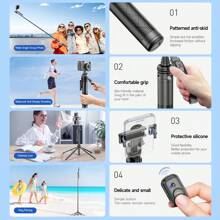 Tripé Multifuncional Expansível com Bastão de Selfie de Alumínio e Controle Remoto Bluetooth, Suporte de Telefone para Câmera de Luz, Compatível com Todos os e Android, Para Férias de Verão, Viagem, Luz de Preenchimento, Atividades ao Ar Livre, Transmissão Ao Vivo