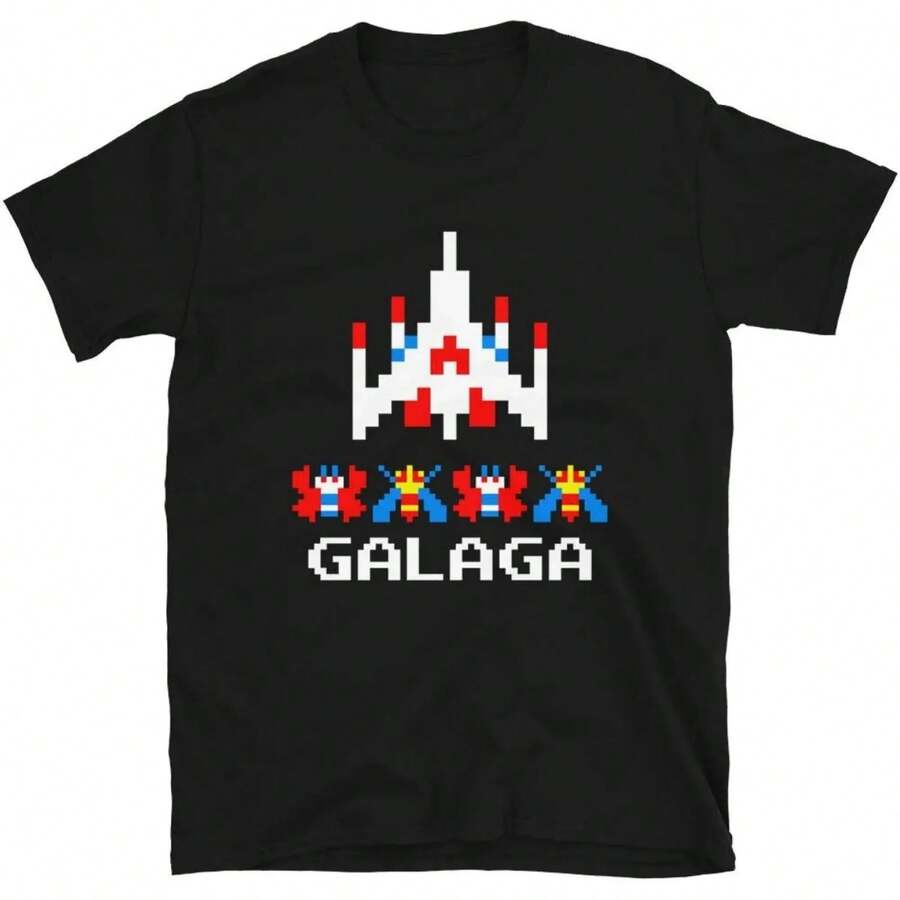 Cool Arcade Galaga Video Game Retro Vintage 80s Invader Space Gaming Alien T Shirt For Men 100% Cotton Gift Idea Clothes - Black - View 1