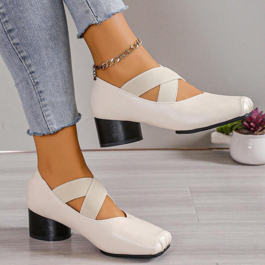2-3 Inch Platform Mary Jane High Heel Shoes, Vintage Style Versatile Thick Heel Ballet Flats For Women, Spring Autumn - White - View 1