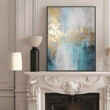 1 件，帆布挂画，带框装饰画，海报，墙面艺术，白色蓝色金色点缀墙面装饰，抽象帆布墙面艺术，现代纹理印刷画，适用于客厅和卧室装饰 - 彩色 - 查看 6