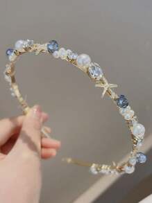 1pc Elegant Fashion Casual Pearl & Starfish Headband For Women, Suitable For Formal Events, Parties,Hairband,Hair Hoop Headbands