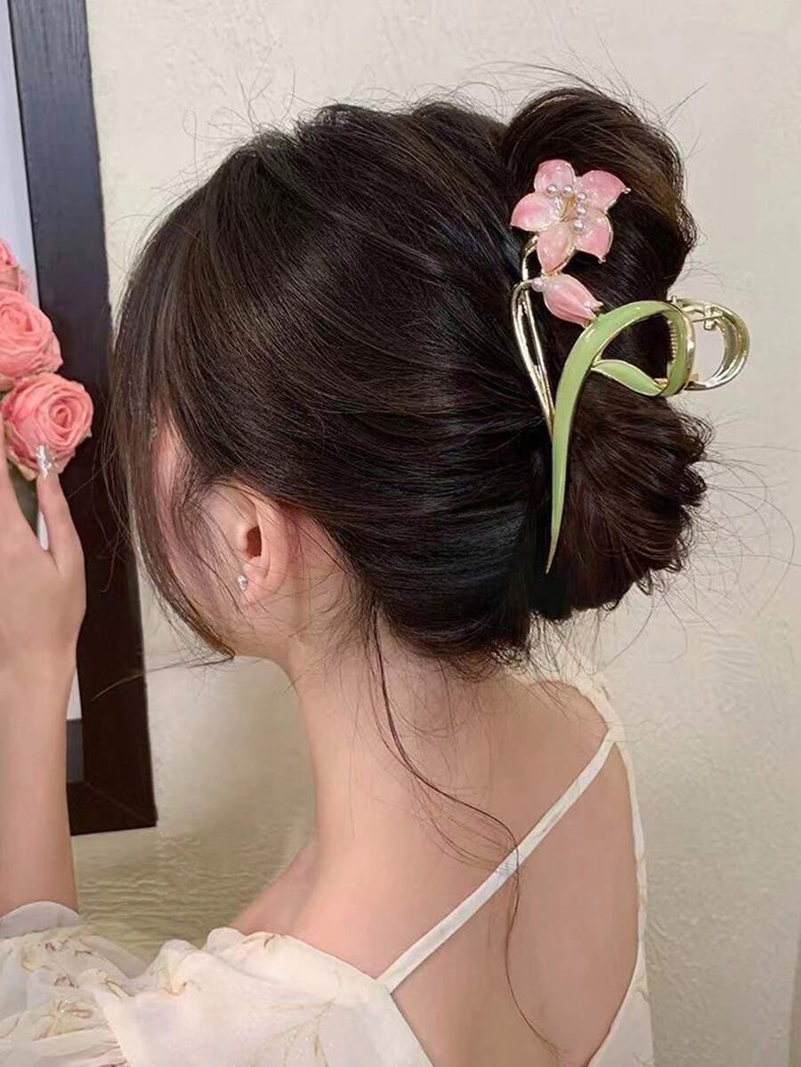 1 件多色花叶合金珍珠发夹，时尚装饰发饰，适合日常使用发夹发夹发夹发夹发夹 - 彩色 - 查看 1