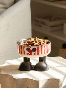 1pc Elevated Cartoon Cat Dog Pet Food Water Bowl With Spill Prevention, Raised Feeder