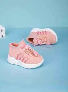 全新儿童休闲软底透气网眼一脚蹬户外运动鞋，简约风格，适合所有季节 - 粉色 - 查看 2