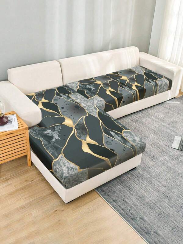 1pc Geometric Triangle Printed Milk Silk Stretch Sofa Seat Cushion Cover, Suitable For All Seasons