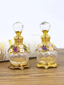 高端花式设计 15ml 精致复古刺绣蝴蝶多色纹身香水瓶带钻石图案装饰玻璃瓶身可再填充精油容器假日旅行精油配件，香水和精油分配瓶，（无香水，仅空瓶）