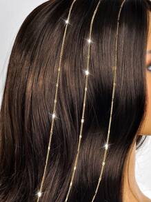 3pcs Minimalist Geometric Chain Decor Hair Clips Set, Braiding Tool, Suitable For Daily, Party, Outdoor Events And Gatherings - Multicolor - View 1