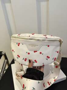 1 Cherry Printed Chest Bag Made Of Polyester Material, With A Korean Style Fashion , Simple And Fashionable. Zipper Closure And Adjustable Shoulder Straps Are Suitable For Girl. It Is The Best Choice For Matching School, Shopping, And Casual Clothing, As Well As The Best Choice For Giving Holiday Gifts To Friends And Family. Randomly Print Positions For Full Printing