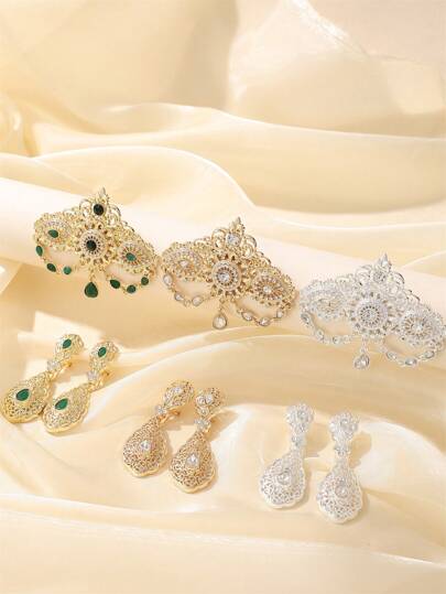 طقم أساور وأقراط مغربية للزفاف، طقم مجوهرات على الطراز الفرنسي القديم، مناسب للأعراس والولائم والحفلات، إكسسوارات عيد الحب