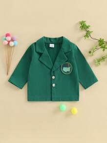 Toddler Boys  Girls Long Sleeve Lapel Jacket - Chic Spring Coat With Applique For Kids - Green - View 1