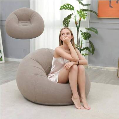 Scaun gonflabil pentru canapea flocat + pompă de aer Mobilier de exterior pentru camping, scaun gonflabil pentru jocuri, scaun gonflabil pentru canapea, culoarea șezlongului, culoare bleumarin și gri, scaun gonflabil ultra moale, confortabil, ușor de depozitat pentru relaxare, pentru camping, scaun gonflabil, canapea cu aer, canapea gonflabilă pentru jocuri, geantă de dormitor este ultra moale.