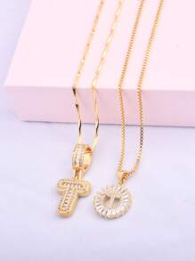 2 件/套女士字母首字母吊坠项链，26 个字母项链，配有可调节 18 英寸 - 20 英寸链条，含礼品盒，优雅的情人节礼物，适合日常佩戴 - 金黃色 - 查看 28
