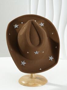 1 件男女通用毡牛仔帽，带有独特的星形镶嵌宝石装饰，波西米亚和朋克风格圆帽，优雅美观，适合主题派对、西方庆典、聚会、角色扮演、毕业典礼、化妆舞会、节日、婚礼、生日、音乐节 - 星星 - 查看 7