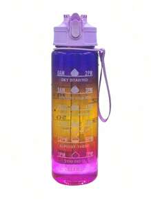 1 Pc Ombre Color Transparent Water Bottle With Straw Portable Sports Cup
