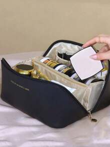 1 件 PU 皮革化妆包，旅行收纳洗漱包，女士浴室收纳化妆包，大容量，多功能手提包