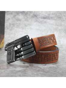 3.7cm Wide Revolver Buckle Western Cowboy Style Bull Head Belt Buckle For Men And Women, Smooth Buckle With Pattern Print And Round Hole Design Halloween Summer, School Fall, Autumn, Halloween - Multicolor - View 51
