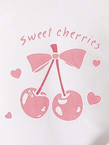 1 Set Girls' Casual Spring/Autumn Cherry Print Long Sleeve Top And Bright Red Striped Pants Homewear, Multifunctional And Comfortable Fabric For Leisure And Home Wear - Pink - View 4