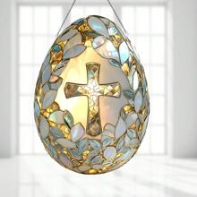 1 szt. Łapacz światła w kształcie jajka wielkanocnego, 2D akrylowy panel wiszący na okno, kolorowy plastikowy znak dekoracyjny do domu i ogrodu, dekoracja świąteczna, idealny prezent dla rodziny i przyjaciół - Wielokolorowe - Zobacz 4
