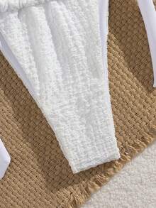 全新柔软纯色金属吊坠装饰性感海滩女士吊带系带派对比基尼套装，女士夏季海滩时尚比基尼 - 白色 - 查看 5