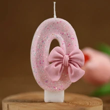 1pc Birthday Candle Number, Cake Decor For Festival Party, Pink Bow Digit Candle Gifts Graduation