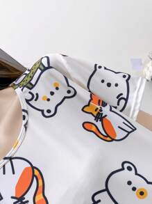 2pcs Spring, Summer & Autumn Pajama Set, Minimalist And Cute Sleepwear Lounge Wear, Effortless Draping Short Sleeve Suit, Wearable As Outerwear, Two Pieces Set