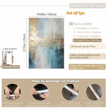 1 件，帆布挂画，带框装饰画，海报，墙面艺术，白色蓝色金色点缀墙面装饰，抽象帆布墙面艺术，现代纹理印刷画，适用于客厅和卧室装饰 - 彩色 - 查看 13