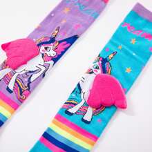 Little Girl Knee High Socks Cute Cartoon Pony Print Long Stockings Soft Child Fun Socks - 粉色 - 查看 8