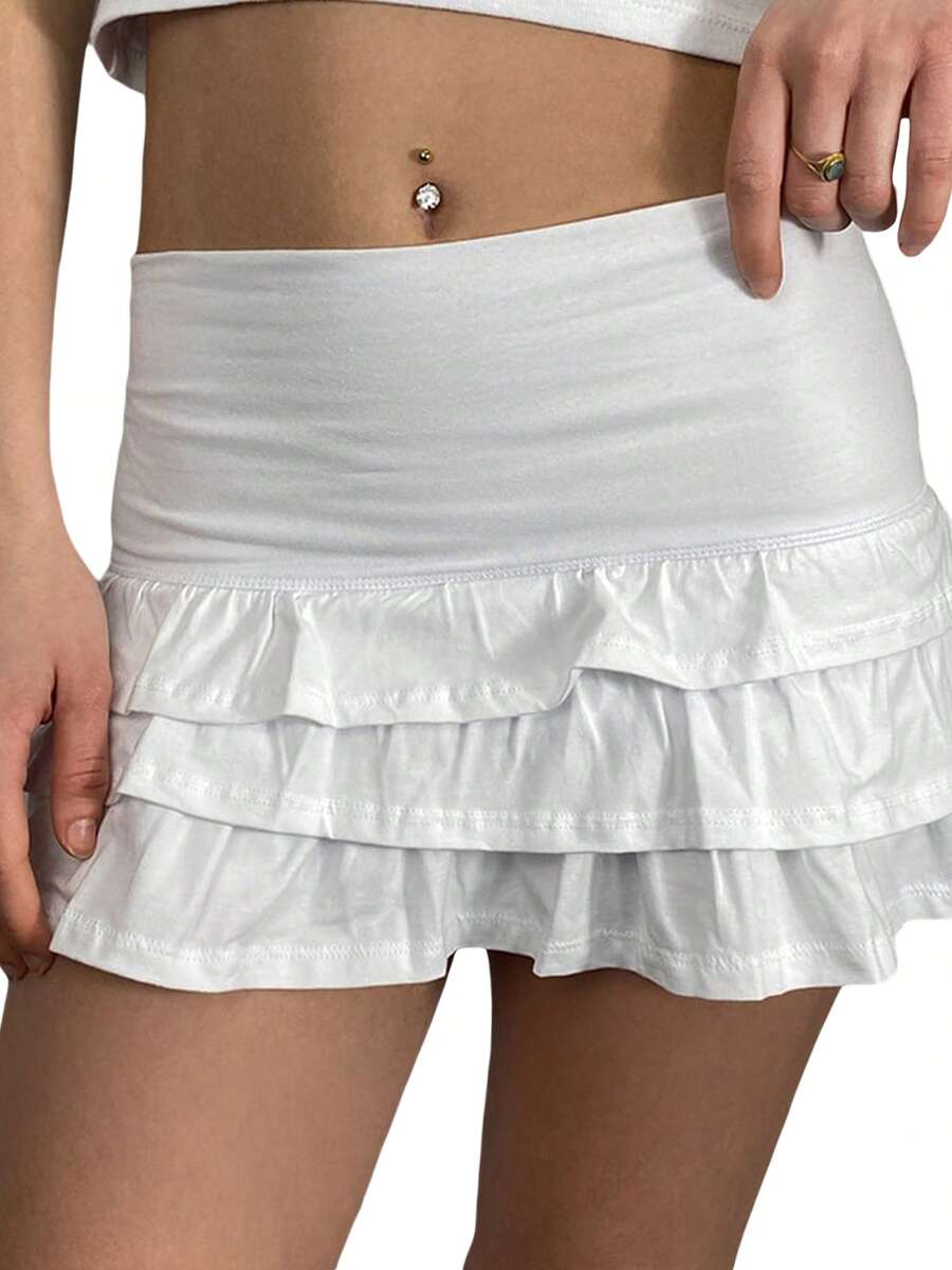 Women's Summer Mini Skirt Solid Color Tiered Ruffle Y2k Gothic Tutu Short Skirt - White - View 1