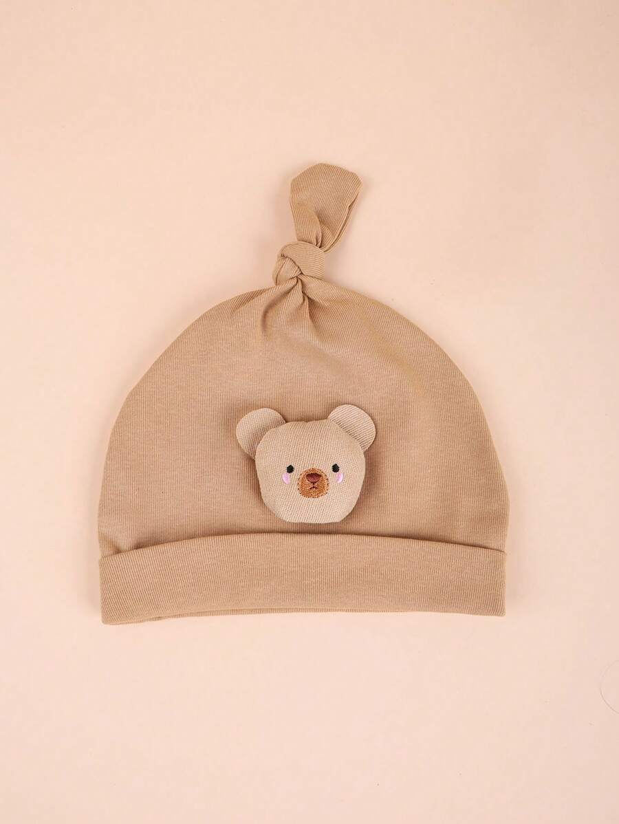 1pc Infant Baby Bear Ears No Brim Sleeping Cap With Tail, 3-15 Months