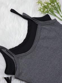 Kit Of 2 Women's Ribbed Tank Tops With Straps – Tight, Basic And Comfortable - Màu xám đen - Xem 3