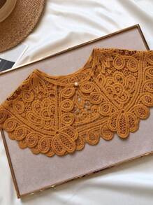 1pc Women's Solid Color Hollow Out Lace Knit Cardigan, Elegant Style Decorative Sunscreen Shawl Collar Bolero Suitable For Vacation, Outdoor, Party, Spring/Summer/Autumn For Dress For Christmas Decor