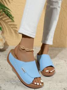 Women's Fashion Casual Comfortable Wedge Heel Sandals, Stylish Open Toe Classic Retro Beach Holiday Solid Color Sandals, Spring Summer 2025