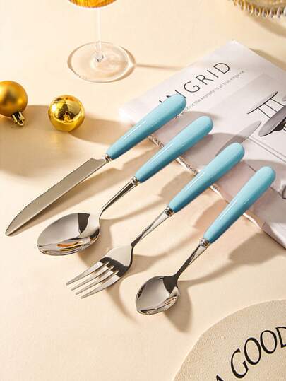 Set di posate in acciaio inossidabile con manico in ceramica - 2/4/12/24 pezzi con coltello da bistecca, cucchiaio, cucchiaino da dessert e forchetta - posate creative, utensili da cucina e accessori inclusi coltello, forchetta e cucchiaio - perfetto per la ristorazione quotidiana, feste di compleanno e raduni festivi