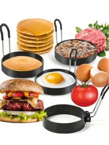 1/2pcs Stainless Steel Egg Rings, Non-Stick Fried Egg Mold Cooking Tools, Circular Egg Frying, Omelette, Burger Patty Mold