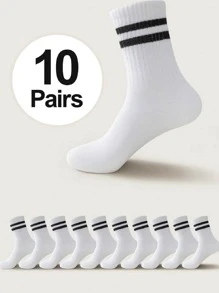 1/3/4/7/10 双条纹休闲中筒运动风格袜子 - 彩色 - 查看 1