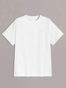 男士圆领短袖休闲T恤，小麦图案，白色，夏季 - 白色 - 查看 2